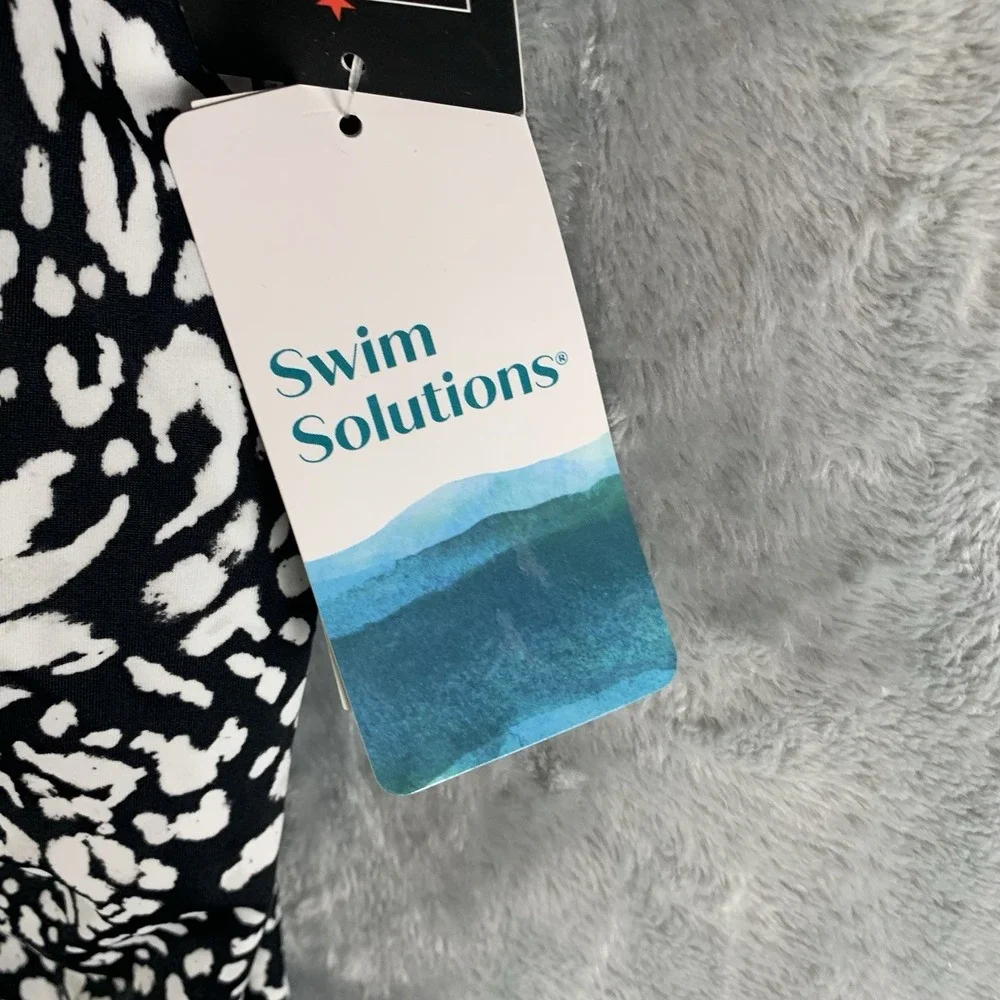 Swim Solutions Women's Swimsuit 18 One Piece‎ Fly Away Dress Black White NWT - Picture 4 of 8